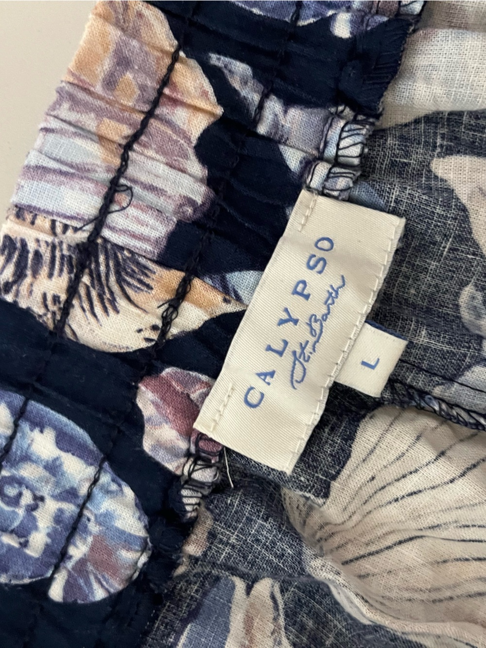 Calypso St Barth style Wide Leg Shell-Print Lounge Pants - Navy Large - Picture 6 of 7